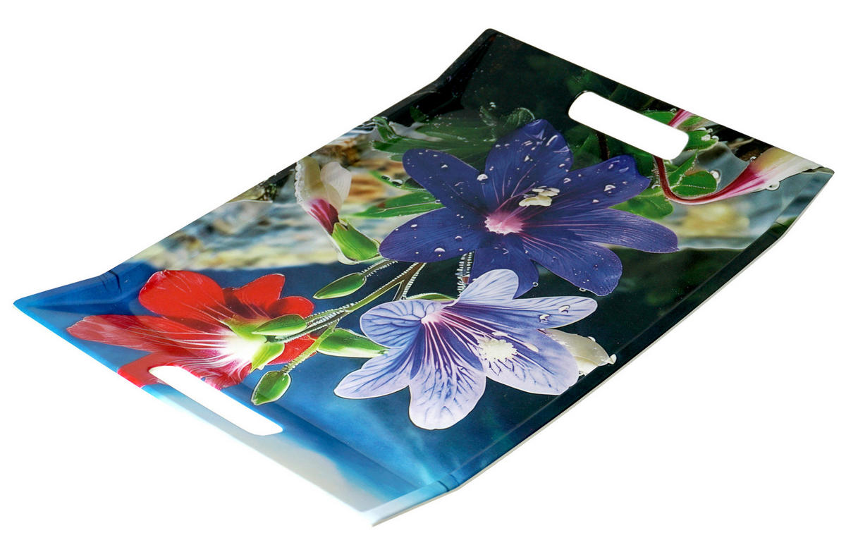 TABLETT Bergblume, rechteckige Serviertablett mit Griff 38x27 cm - Blau, Kunststoff (27/3/38cm) - Lashuma