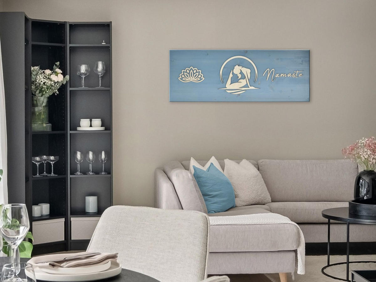 HOLZBILD Yoga blau Poorna Bhujangasana - Königskobra 80x30cm - Blau, Holz (80/30cm) - Raumzutaten