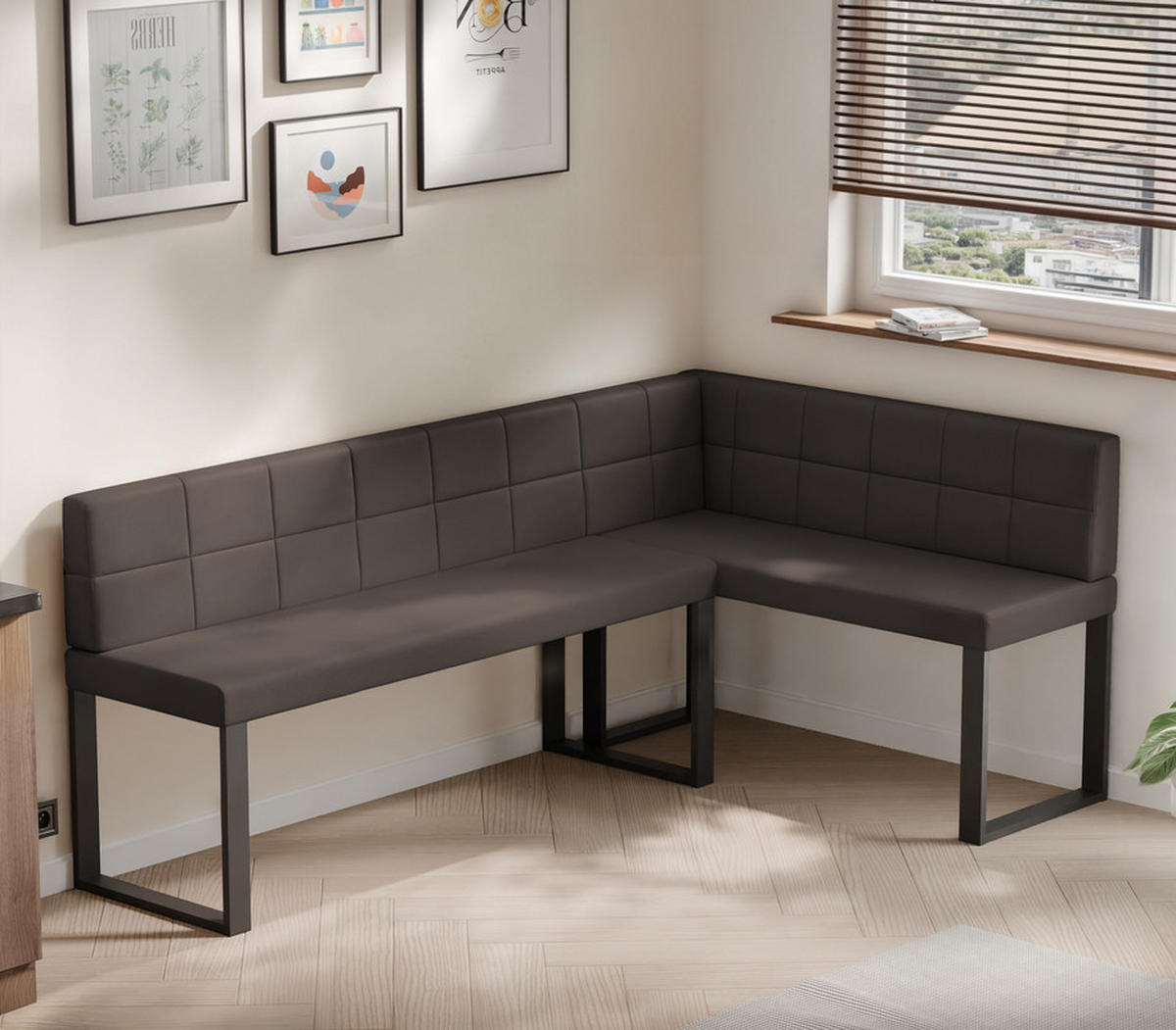 ECKBANK rechts SANA U Kunstleder gesteppt, 142/196 cm Braun - Braun, Kunststoff/Textil (142/196cm) - Idohome