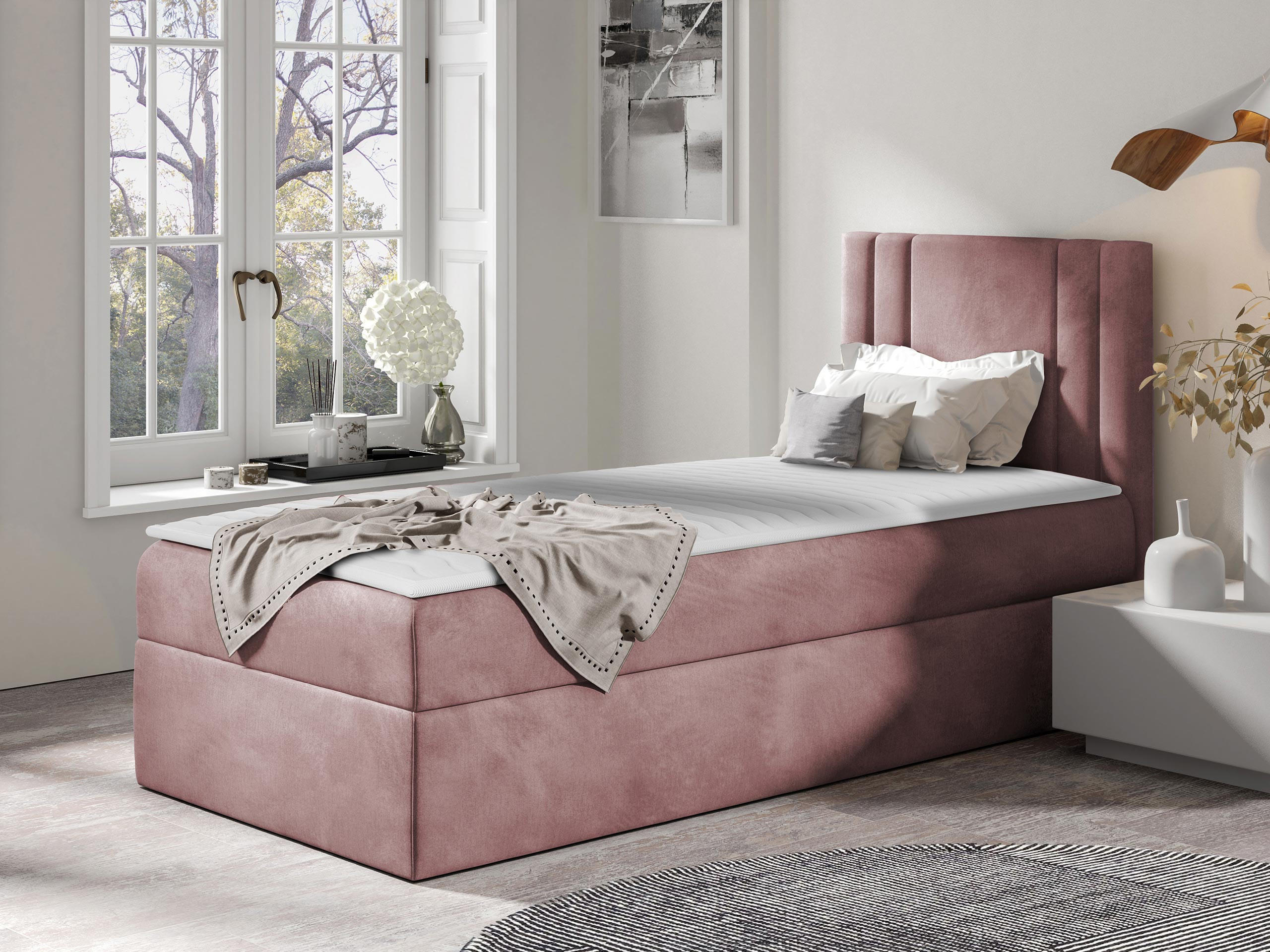 BOXBETT Carmen Mini, Seite zum Öffnen des Bettkastens: Rechts - Violett, Holz (100/200cm) - MIRJAN24