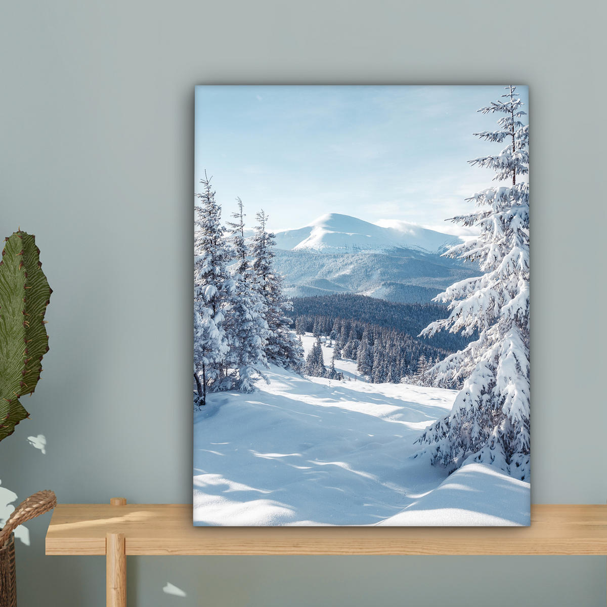 LEINWANDBILD Winterlandschaft - Natur - Berge - Bäume - Schnee Room Decor 30x40 cm - Hellblau, Textil (30/40cm) - MuchoWow
