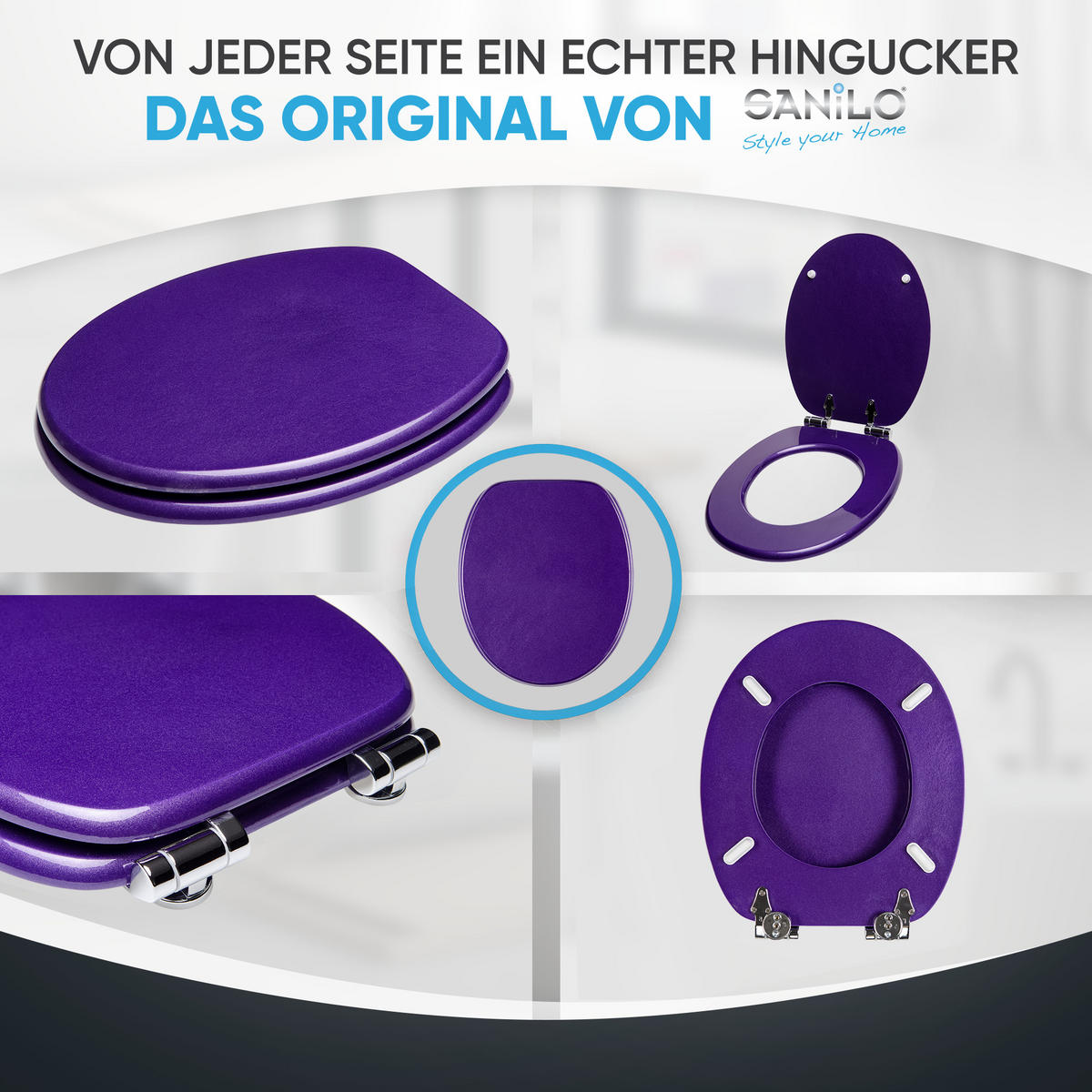 WC-SITZ mit Absenkautomatik Glitzer Lila - Violett, Holzwerkstoff (38/6/47cm) - Sanilo