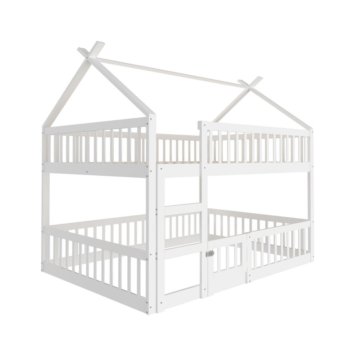 ETAGENBETT 140/200 cm Weiß mit Treppe und Hochsicherheitszaun - Weiß, Holz (140/200cm) - OKWISH
