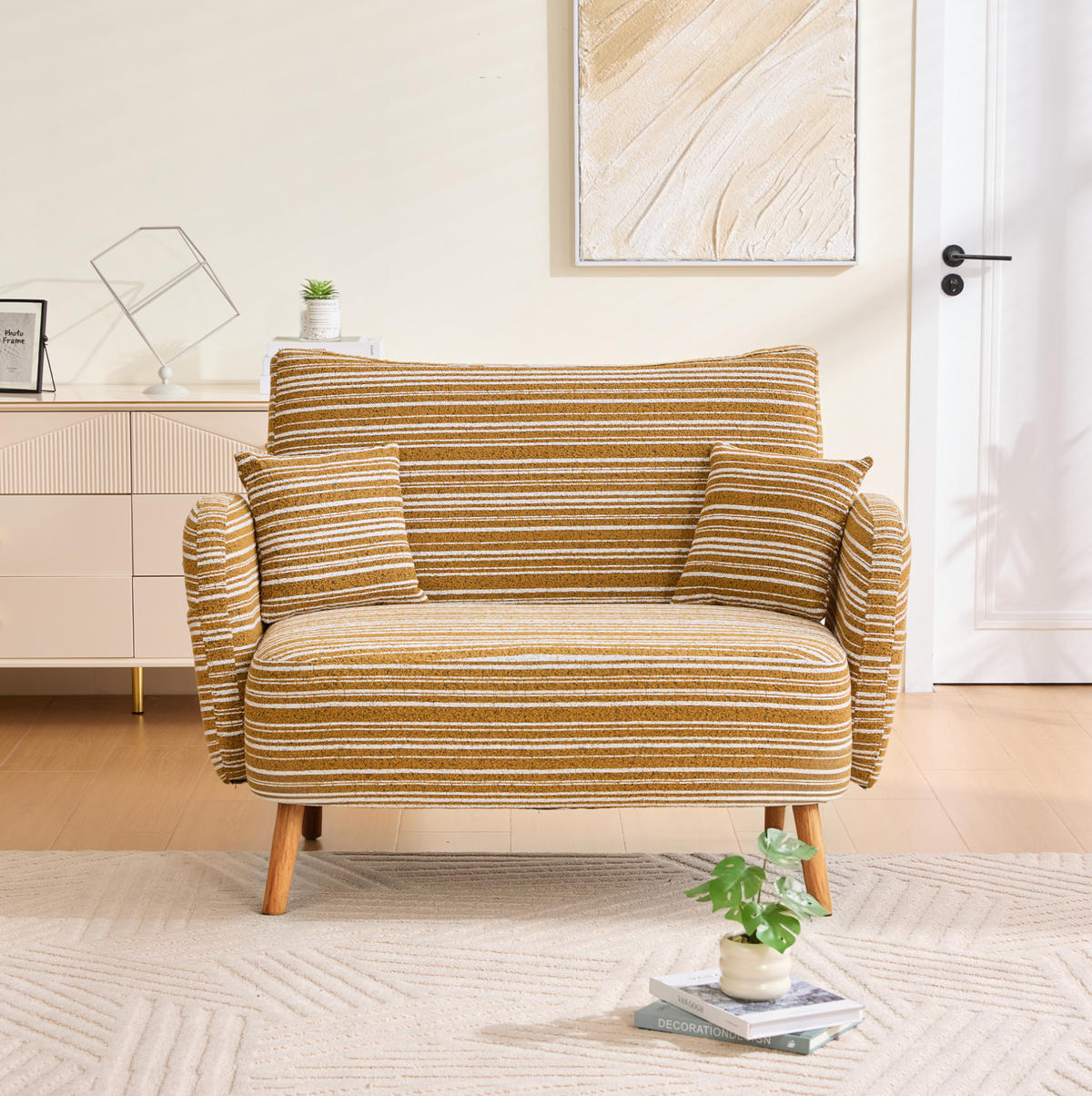 2-SITZER-SOFA aus Bouclé 121x81,5x87 cm in Senfgelb mit Seitentaschen - Gelb, Textil (81.5/87/121cm) - Modfu
