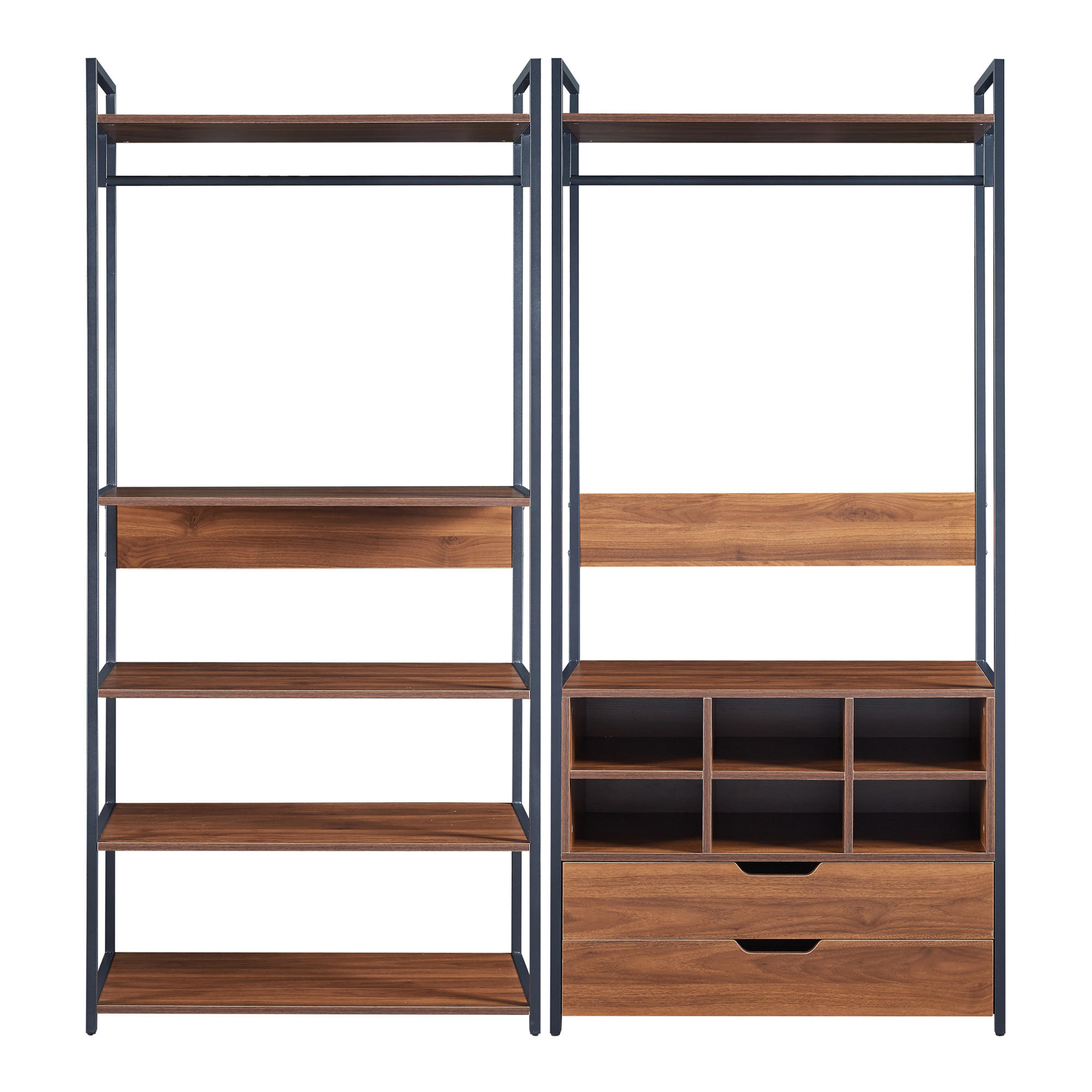 GARDEROBEN-SET 2 TLG. Larem - Walnussfarben/Schwarz, Holzwerkstoff/Metall (168/180/40cm) - [en.casa]