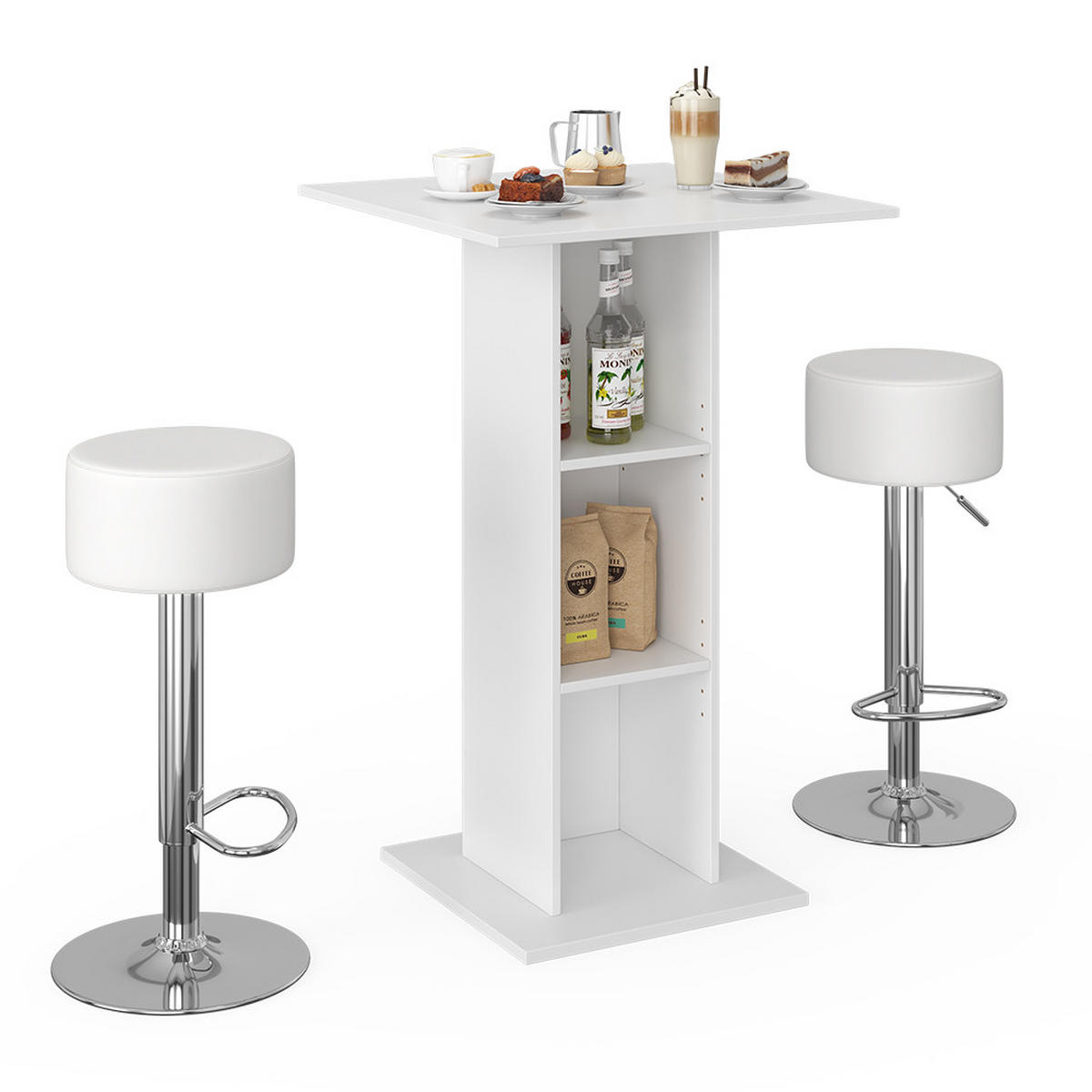 BARTISCH-SET Rodeo Weiß 70 x 70 cm mit 2 Barhockern - Weiß, Holzwerkstoff (70/109/70cm) - Vicco
