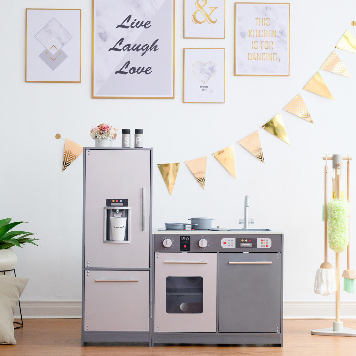 HOLZ-SPIELKÜCHE Milano Modern Kinderküche, Grau, 83cm - Grau, Holz (39/94/83cm) - Teamson Kids