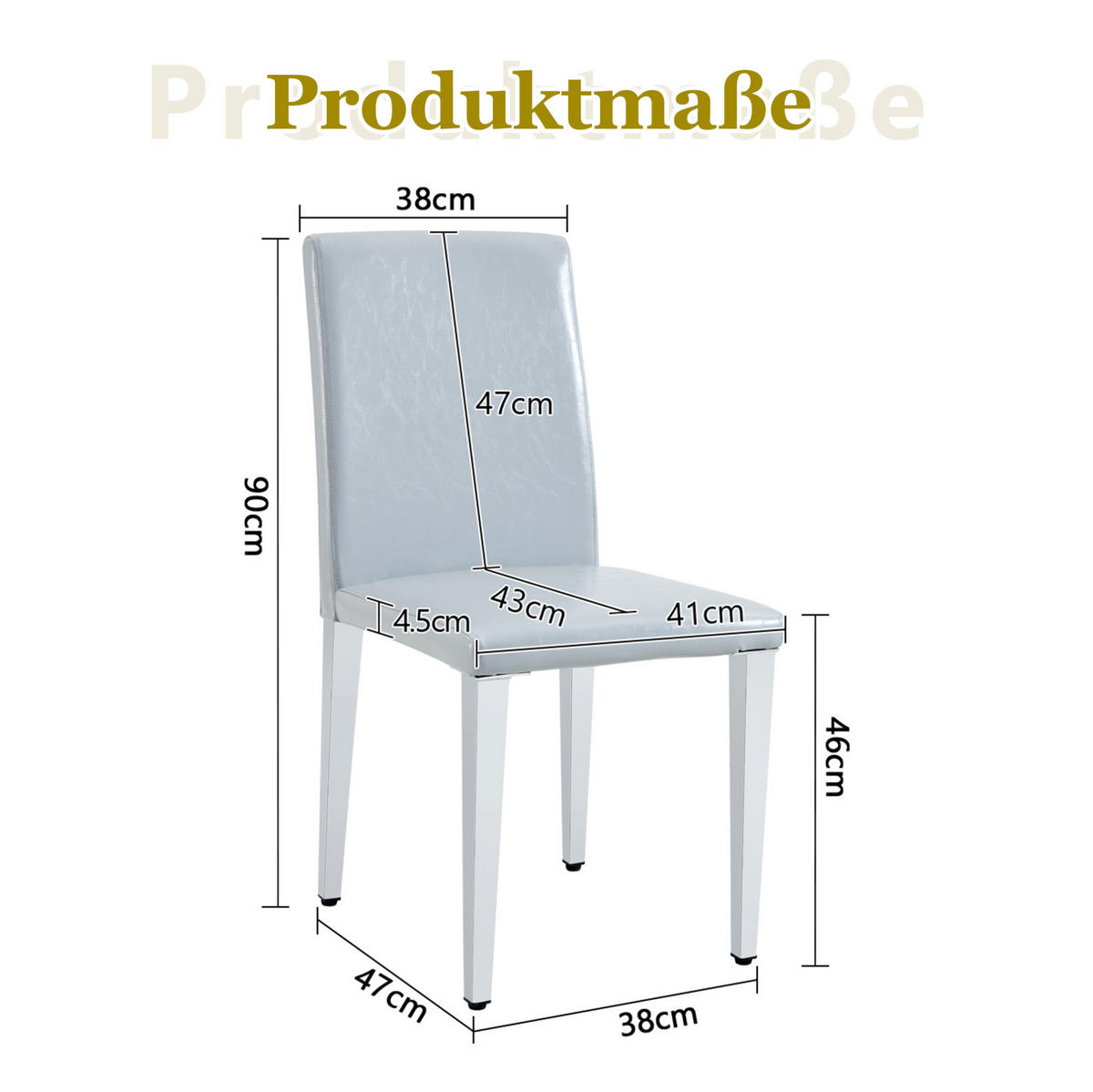 ESSZIMMERSTUHL 2er-Set 90 cm PU-Leder Hellgrau Silber - Hellgrau, Metall (47/90/41.1cm) - Meubliv