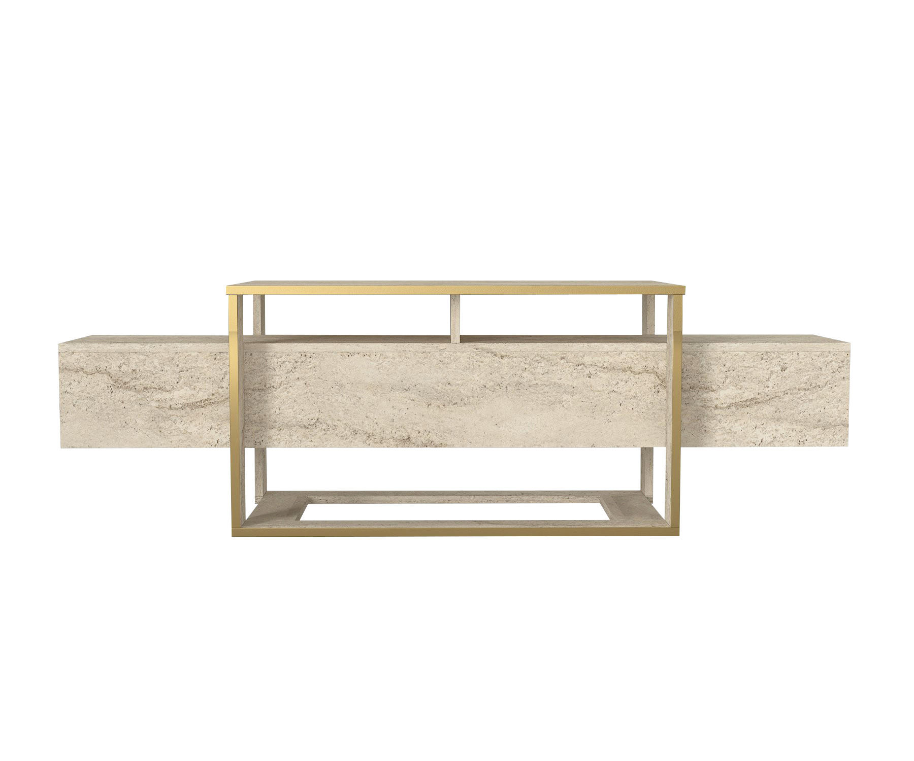 TV Lowboard Bianco Beige Granit Optik 2499 - Beige, Holzwerkstoff (160/50/46cm) - moebel17