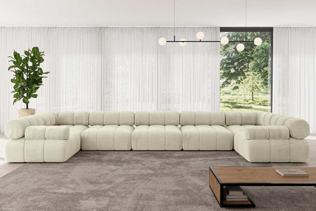 WOHNLANDSCHAFT modulares Sofa Birno-U3 - 475x190x70 cm Beige Velours - Beige, Holzwerkstoff/Textil (475/70/190cm) - ALTDECOR