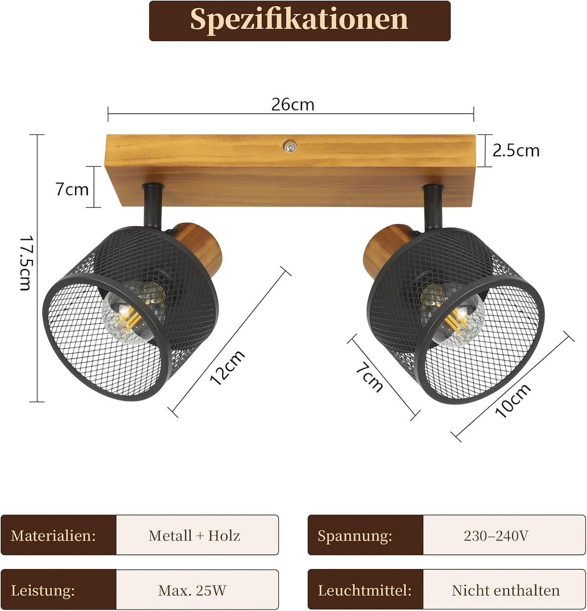 SCHEINWERFER 18/26/10cm - Schwarz, Metall (26/18/10cm) - Nettlife