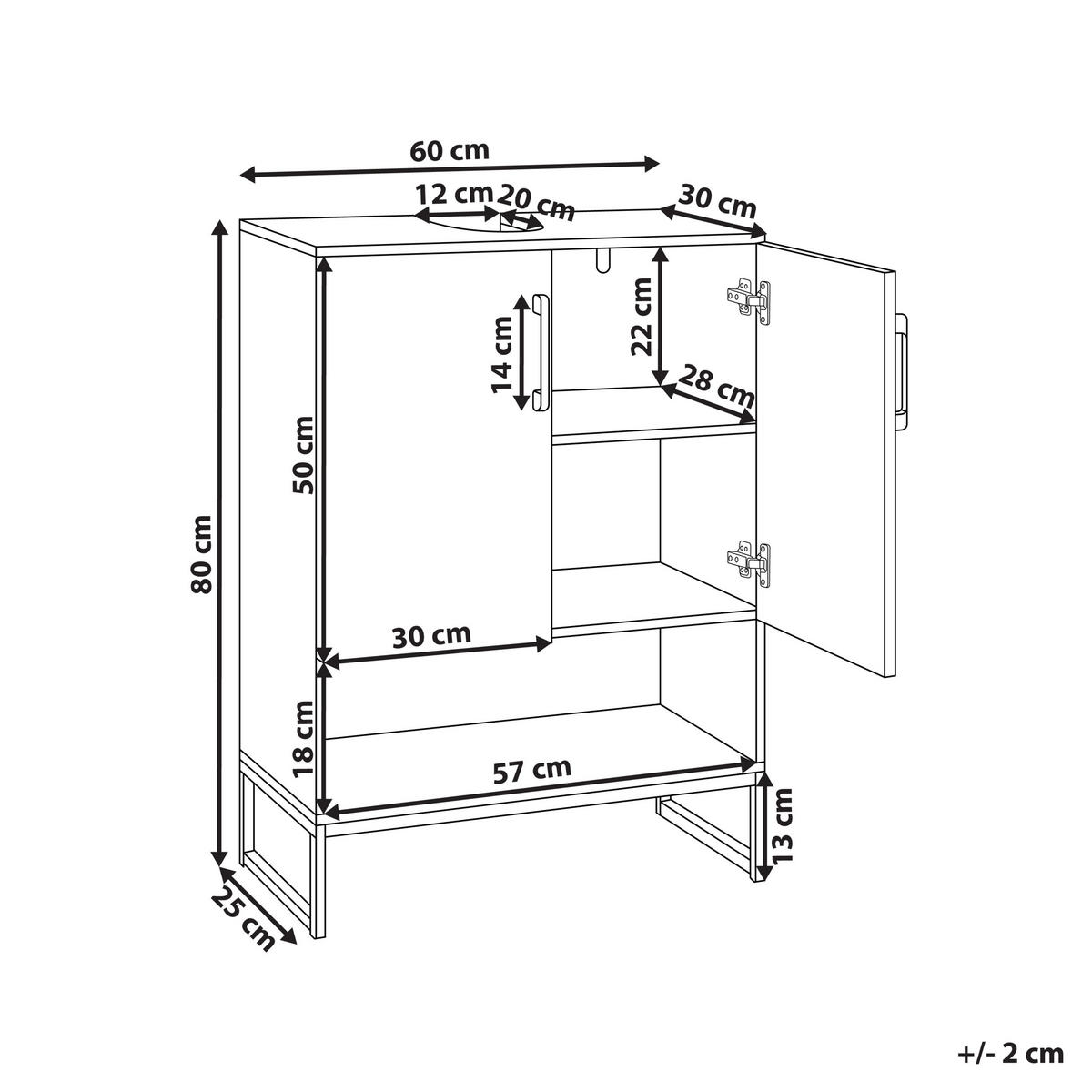 WASCHBECKENUNTERSCHRANK Bambus 60 cm Hellbraun Miscanti - Hellbraun, Holz (60/80/30cm) - Beliani