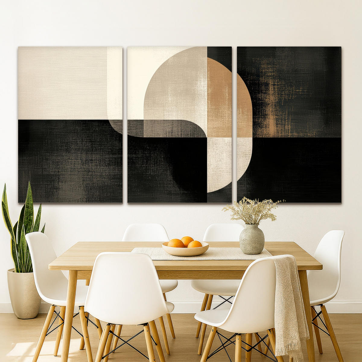 LEINWANDBILD 3er Set Formen - Abstrakt - Gold 240x120 cm - Schwarz, Textil (240/120cm) - MuchoWow