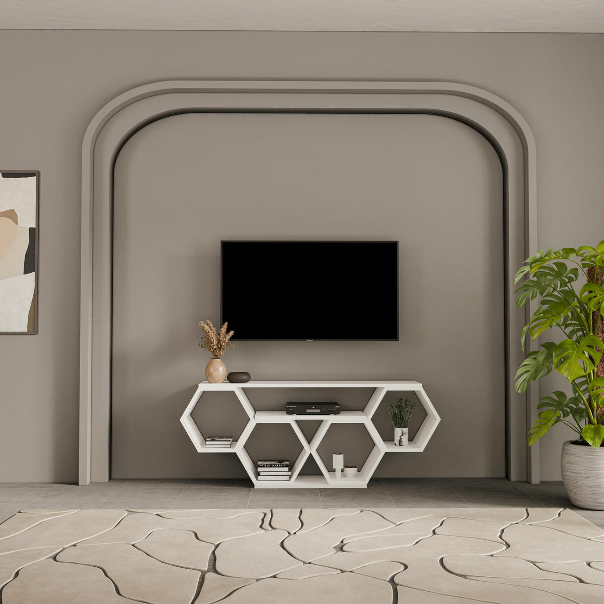 TV-ELEMENT Honig Weiß - Weiß, Holzwerkstoff (140/55.5/29.6cm) - Decorotika