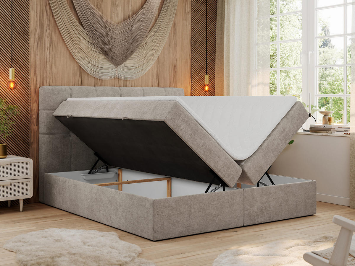 BOXBETT ERNI 120/200 - Beige Strukture - H3 - Beige, Holz/Textil (120/200cm) - MKS