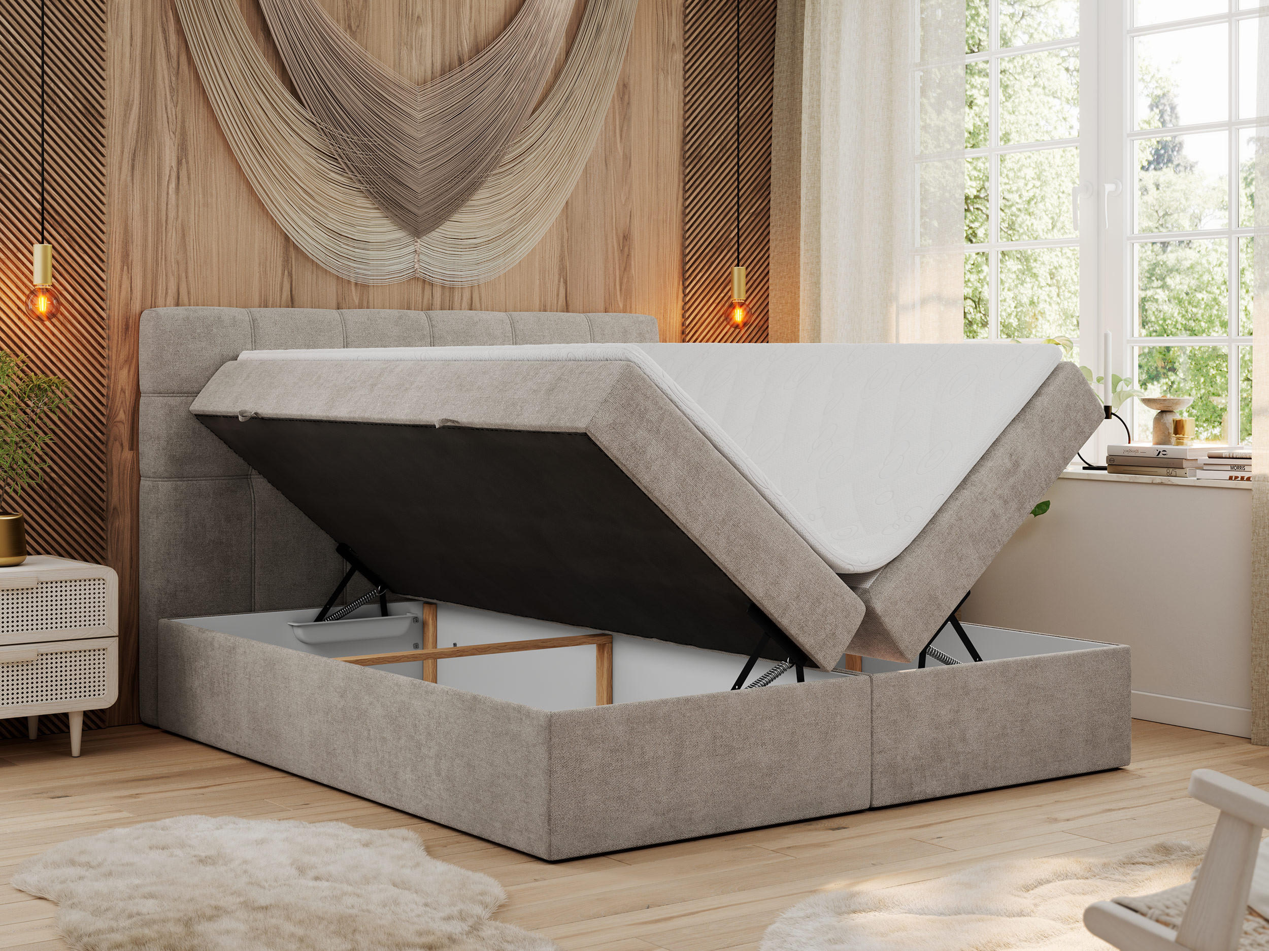 Thumbnail - MKS Boxbett, Beige, Textil, 2-Sitzer, H3, Rechteckig, 160x200 cm, Schlafzimmer, Betten, Boxspringbetten