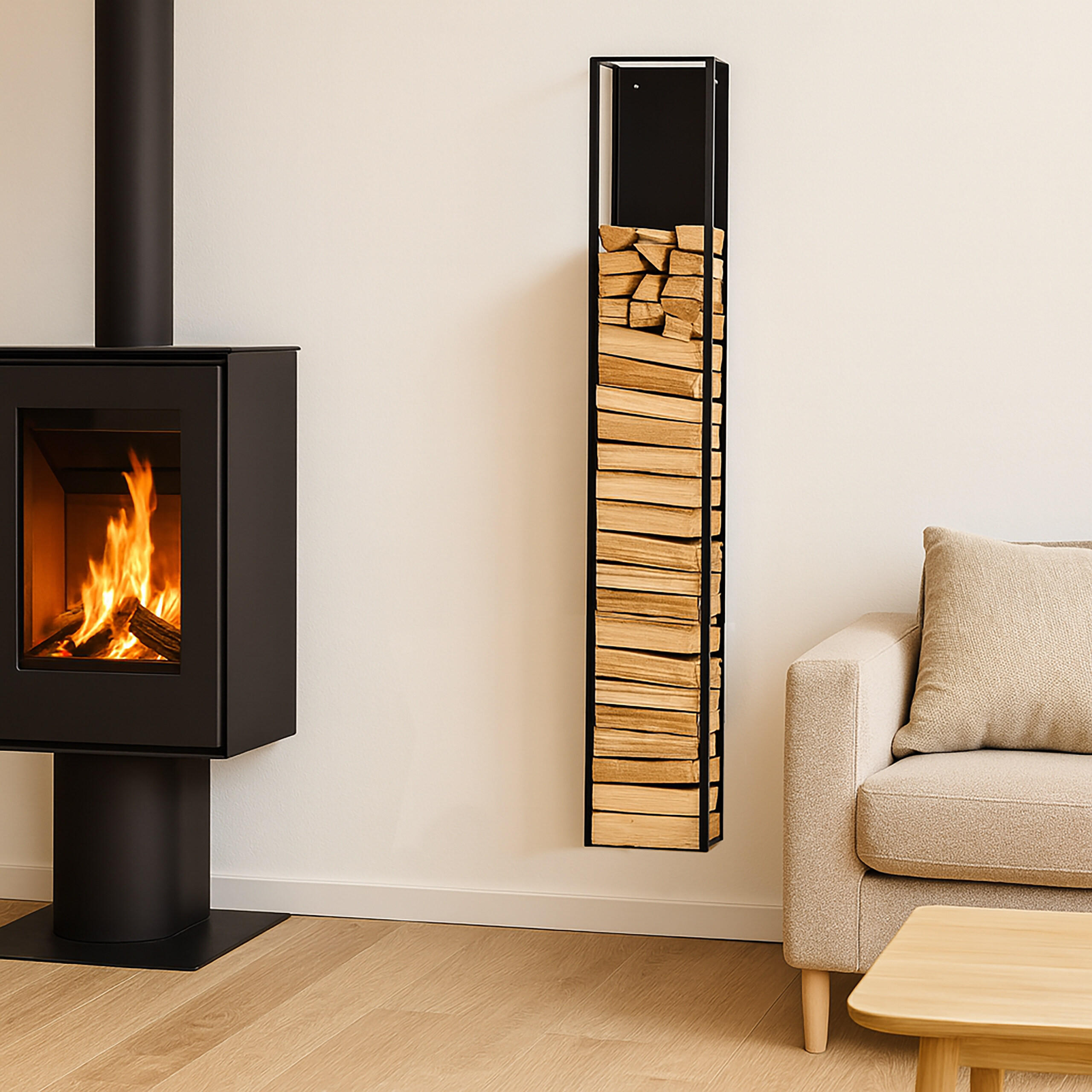 KAMINHOLZREGAL - Schwarz, Metall (25/160/25cm) - Relaxdays