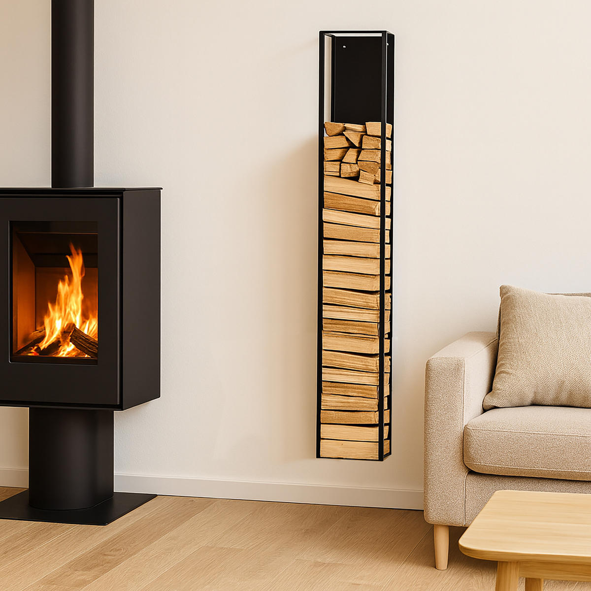 KAMINHOLZREGAL - Schwarz, Metall (25/160/25cm) - Relaxdays