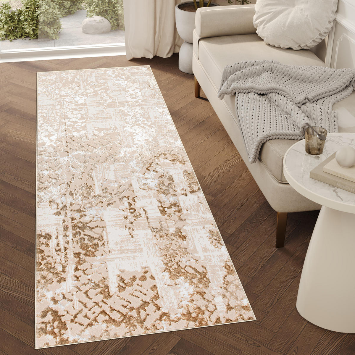 LÄUFER Crystal Braun Marmor Optik 120/600 cm - Braun, Textil (120/600cm) - Tapiso