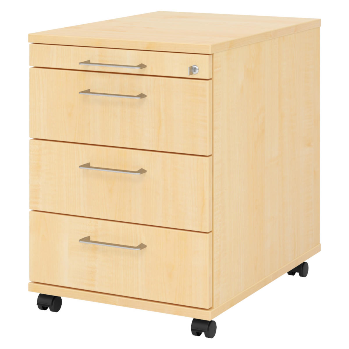 ROLLCONTAINER - 3 Materialschubladen 58/42,8/59 cm in Ahornfarben Bügelgriff (Metall) - Ahornfarben, Holzwerkstoff (42.8/59/58cm) - bümö