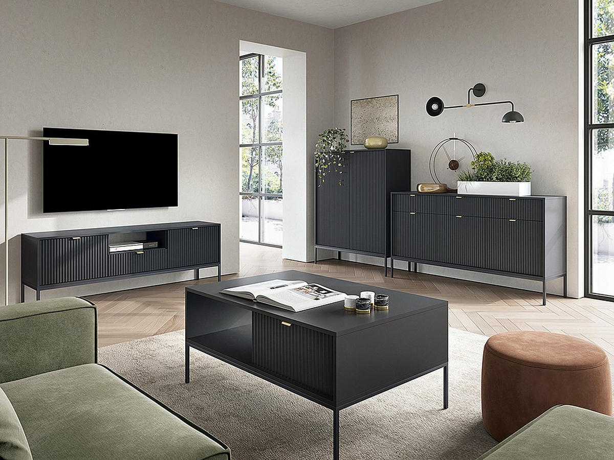 SIDEBOARD - 154cm x 39cm - MDF - schwarz - LIOUBA - Schwarz, Holz (154/83/39cm) - Vente-Unique