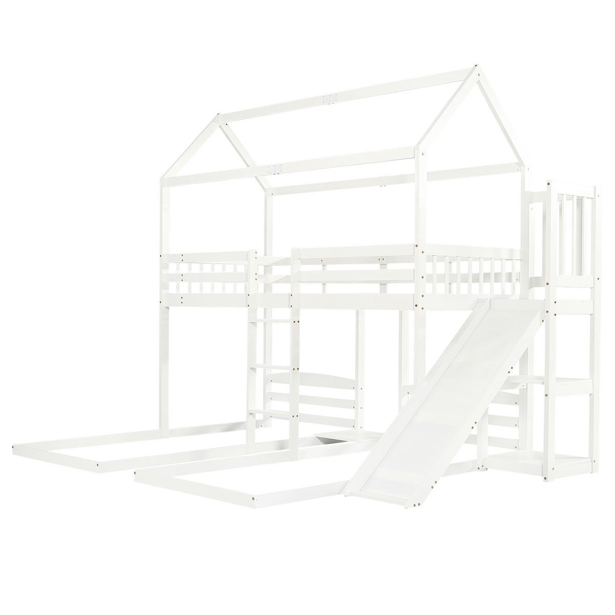 ETAGENBETT 90/200 cm mit Rutsche, Leiter, Dachdesign und 3 Schlafplätzen, Kiefer/MDF, Weiß - Weiß, Holz (90/200cm) - Redom