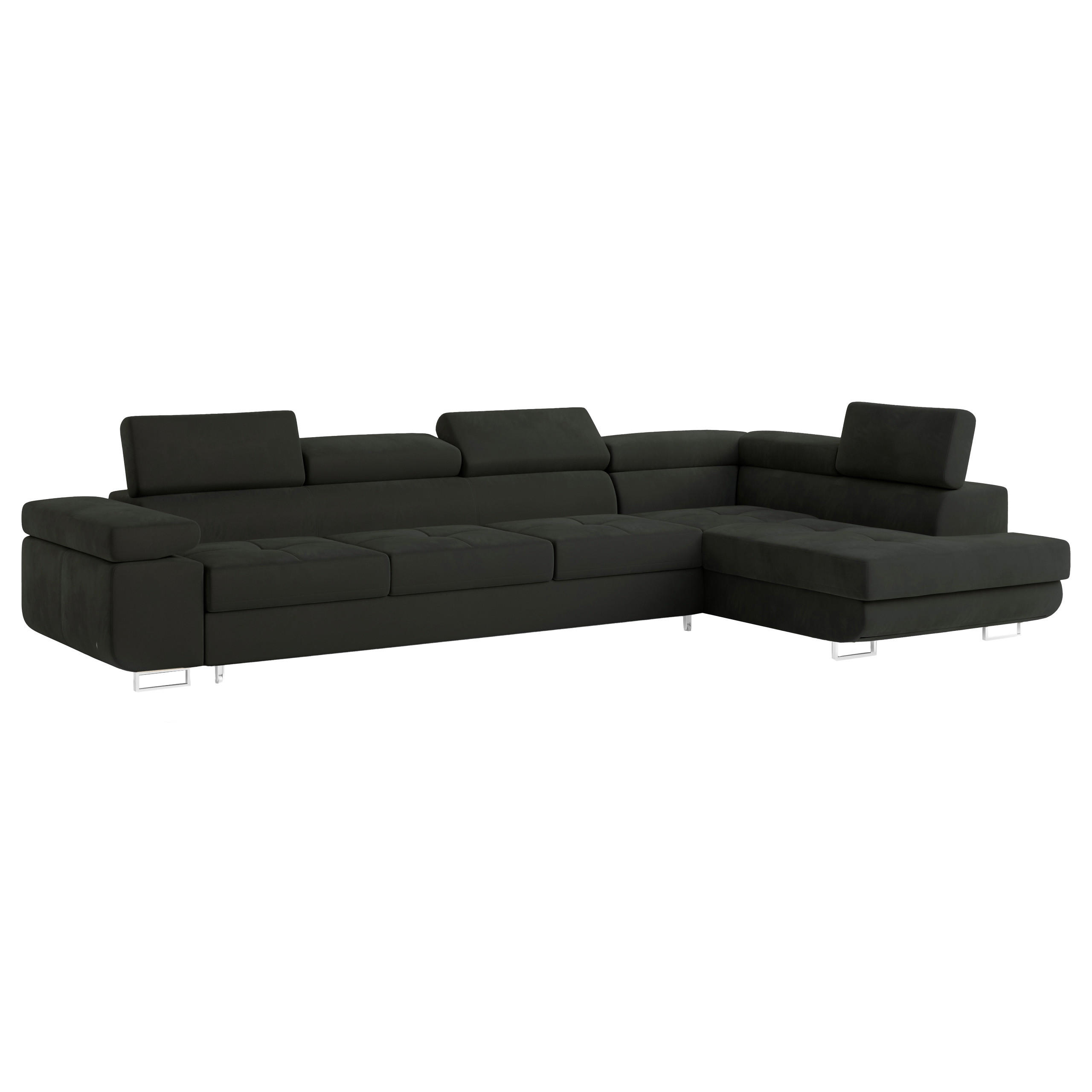 ECKSOFA VICENTE Schwarz Velours-Stoff mit Schlaffunktion - Schwarz, Holz (346/202cm) - MASSENO