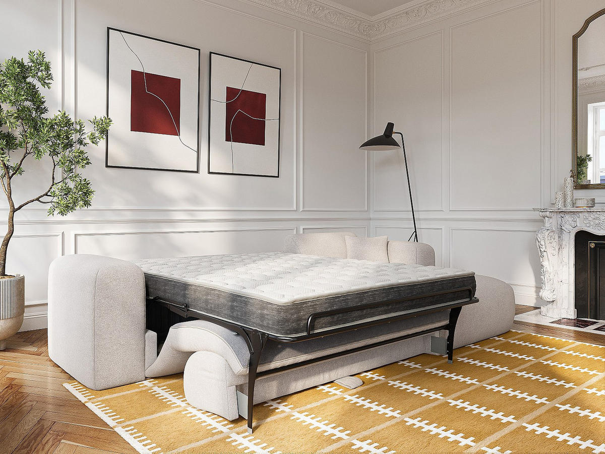 SCHLAFSOFA - 5 Personen - stoff - beige Pogni - Beige, Kunststoff/Textil (299/73/165cm) - Vente-Unique