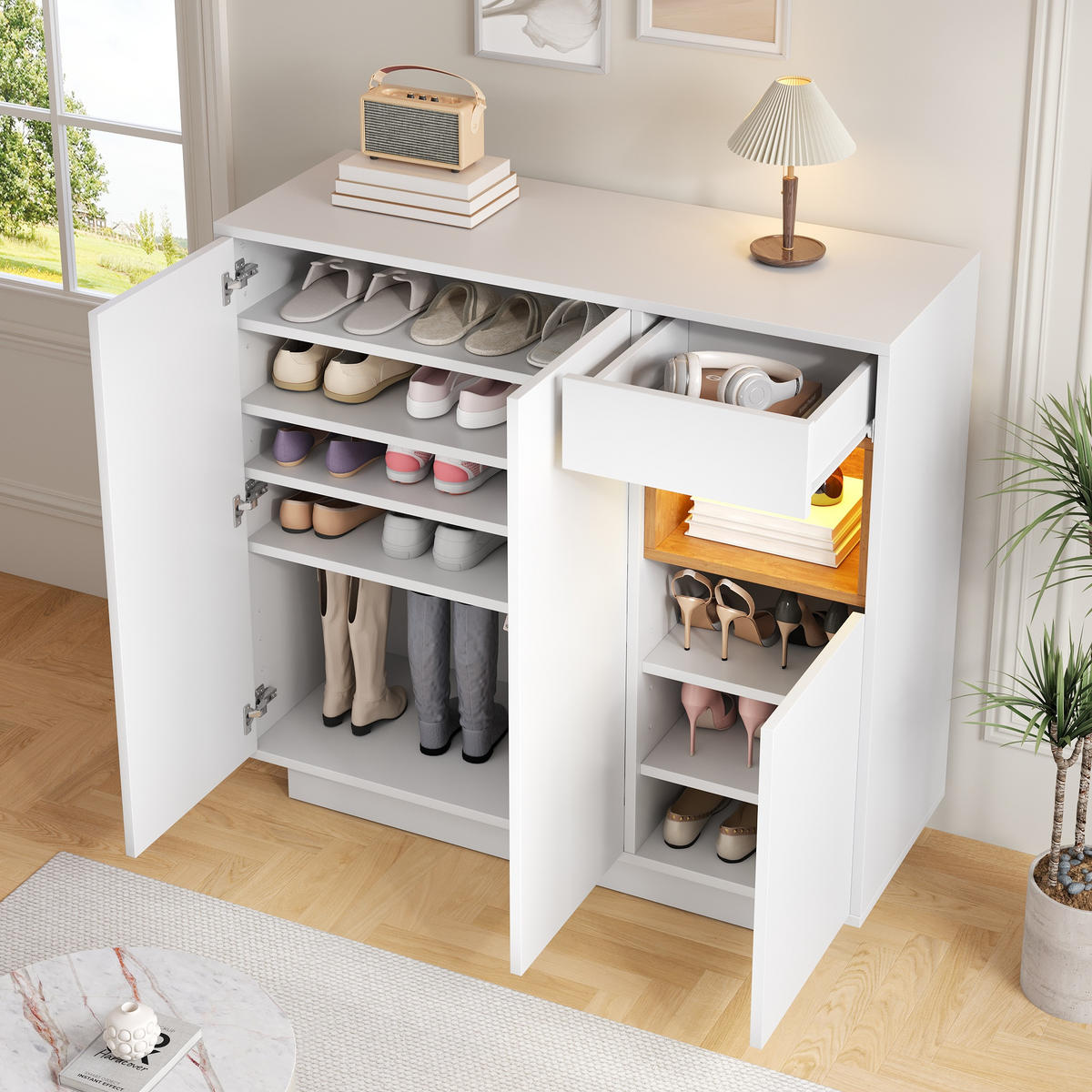 SCHUHSCHRANK 1 Schublade Weiß Naturholz Verstellbare Böden - Multicolor, Holzwerkstoff (39.5/100.5/105cm) - FLIEKS