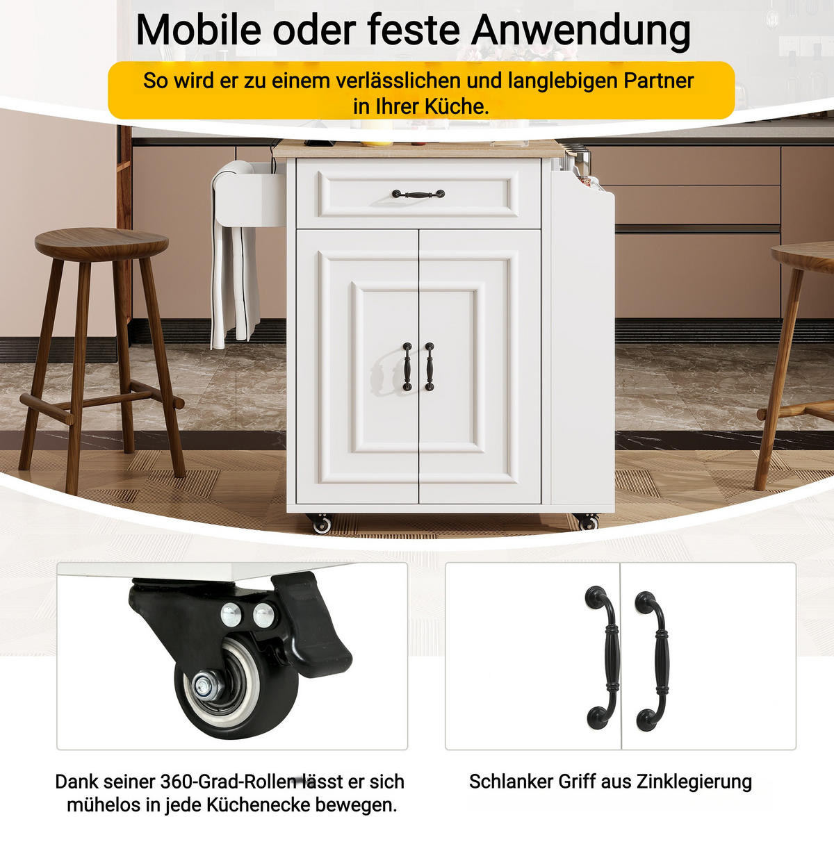 KÜCHENWAGEN klappbar mit Stauraum 66 x 60 x 90 cm Weiß - Weiß, Holz (38/86/66cm) - Beauniv
