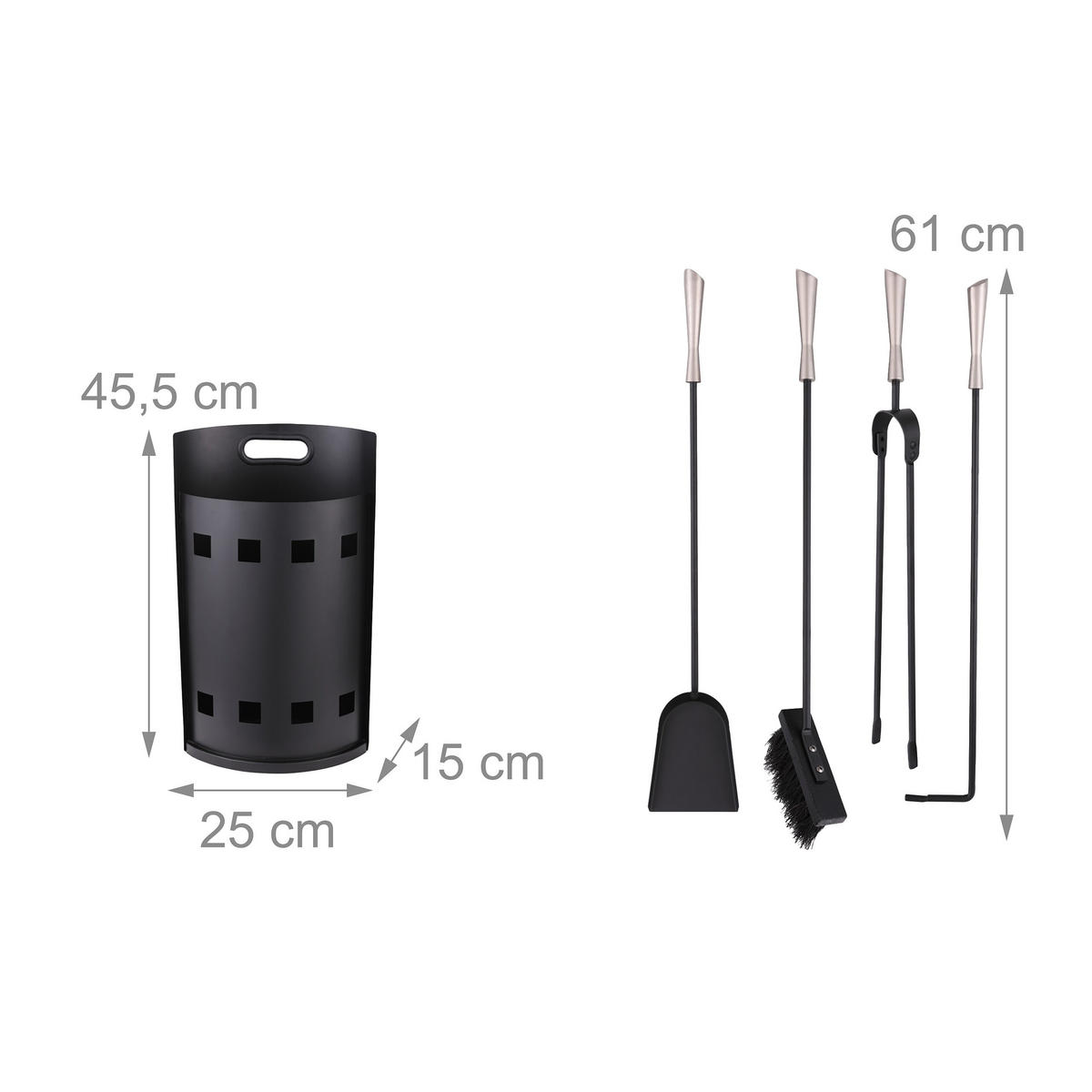 5-TLG.KAMINBESTECK-SET - Multicolor, Metall (25/63/15cm) - Relaxdays