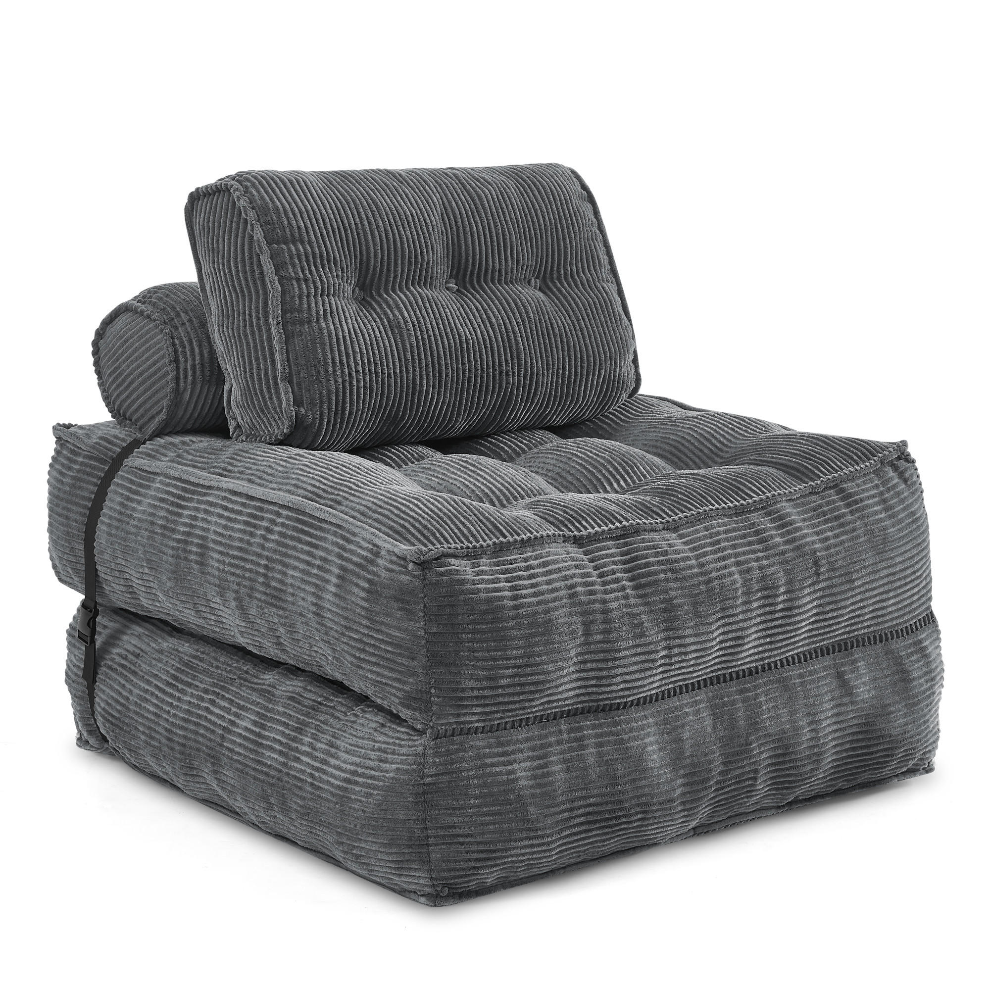 SCHLAFSESSEL 2-in-1 aus weichem Cord, klappbar als Loungesessel und Gästebett - Dunkelgrau, Kunststoff (85/85/85cm) - Urban Meuble