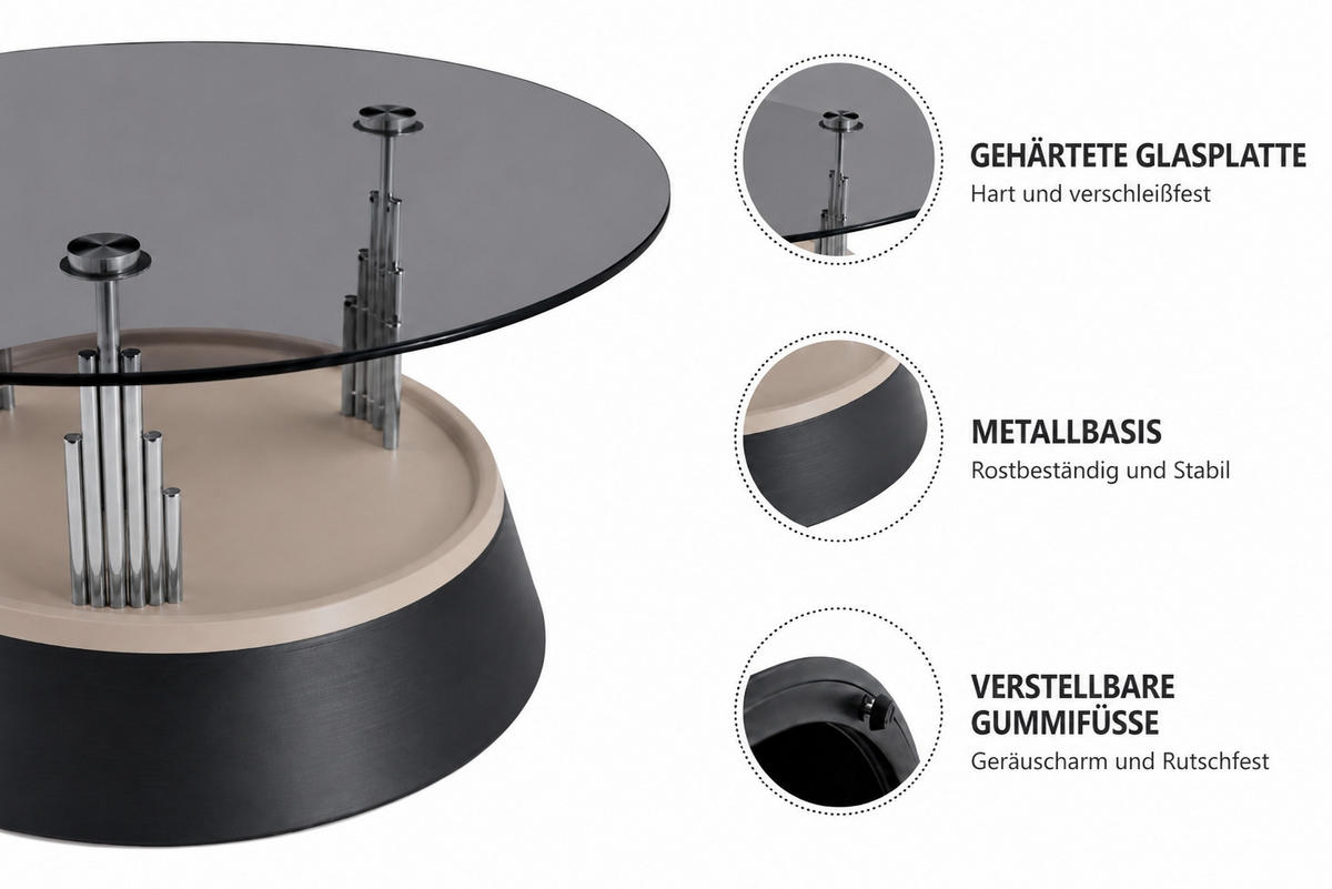 COUCHTISCH-SET DE-37352 2er-Set mit Glasplatte und Nesting-Design Schwarz - Schwarz, Metall (70/48/60cm) - ComfortXL