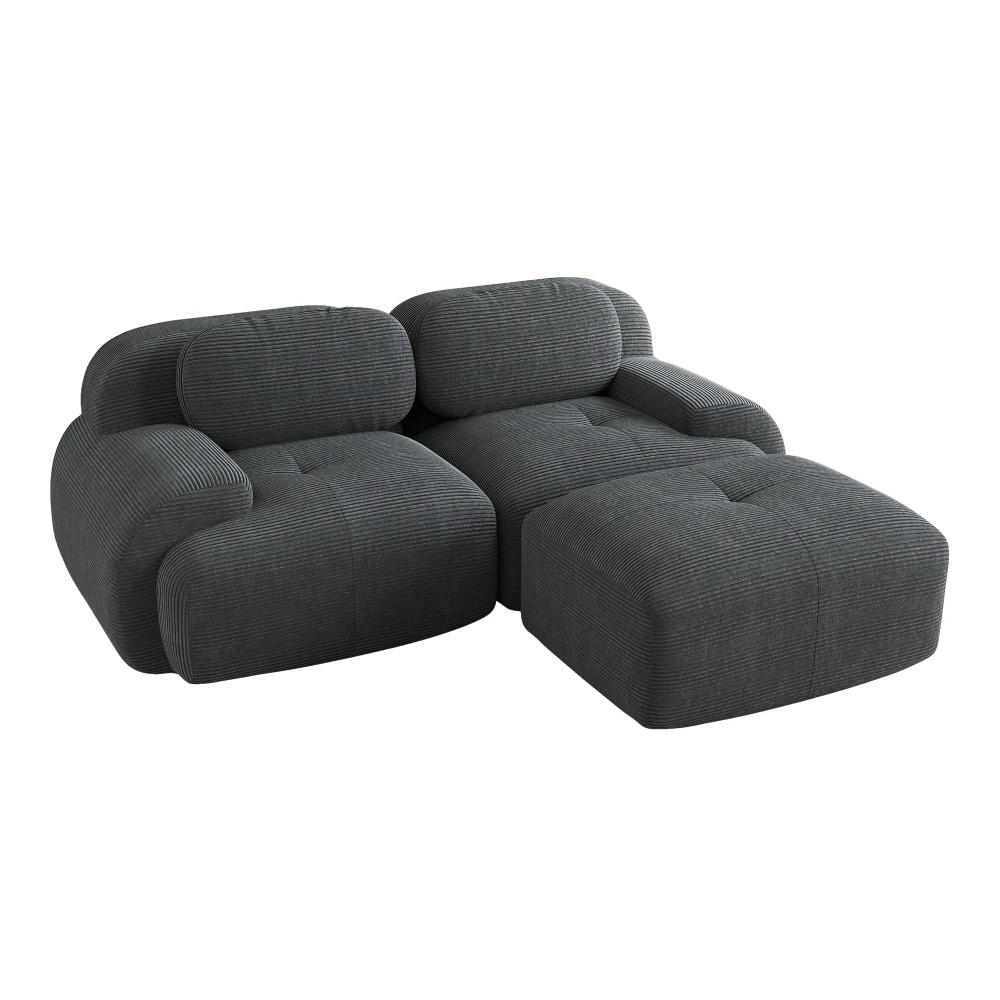 ECKSOFA aus weichem Kordelstoff, modular kombiniert mit gebogenen Armlehnen, Grau - Grau, Textil (208/70/178cm) - Kaket