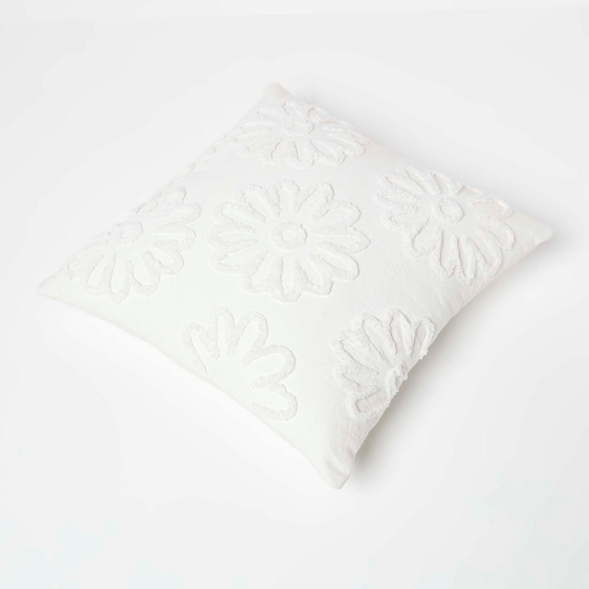DEKOKISSEN Tufted 45/45 cm weiß mit Blumen - Weiß, Textil (45/45cm) - Homescapes