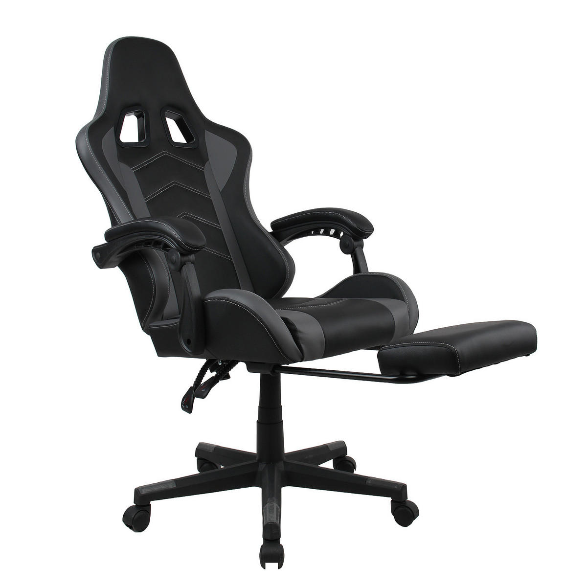 GAMINGCHAIR - Schwarz / Grau - Kunstleder - Schwarz/Grau, Kunststoff/Metall (64/122/124cm) - home24