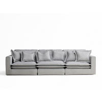 6-SITZER SOFA Amalfi Hellgrau Webstoff - Hellgrau/Schwarz, Holz/Holzwerkstoff (338/90/119cm) - Maison de Reve