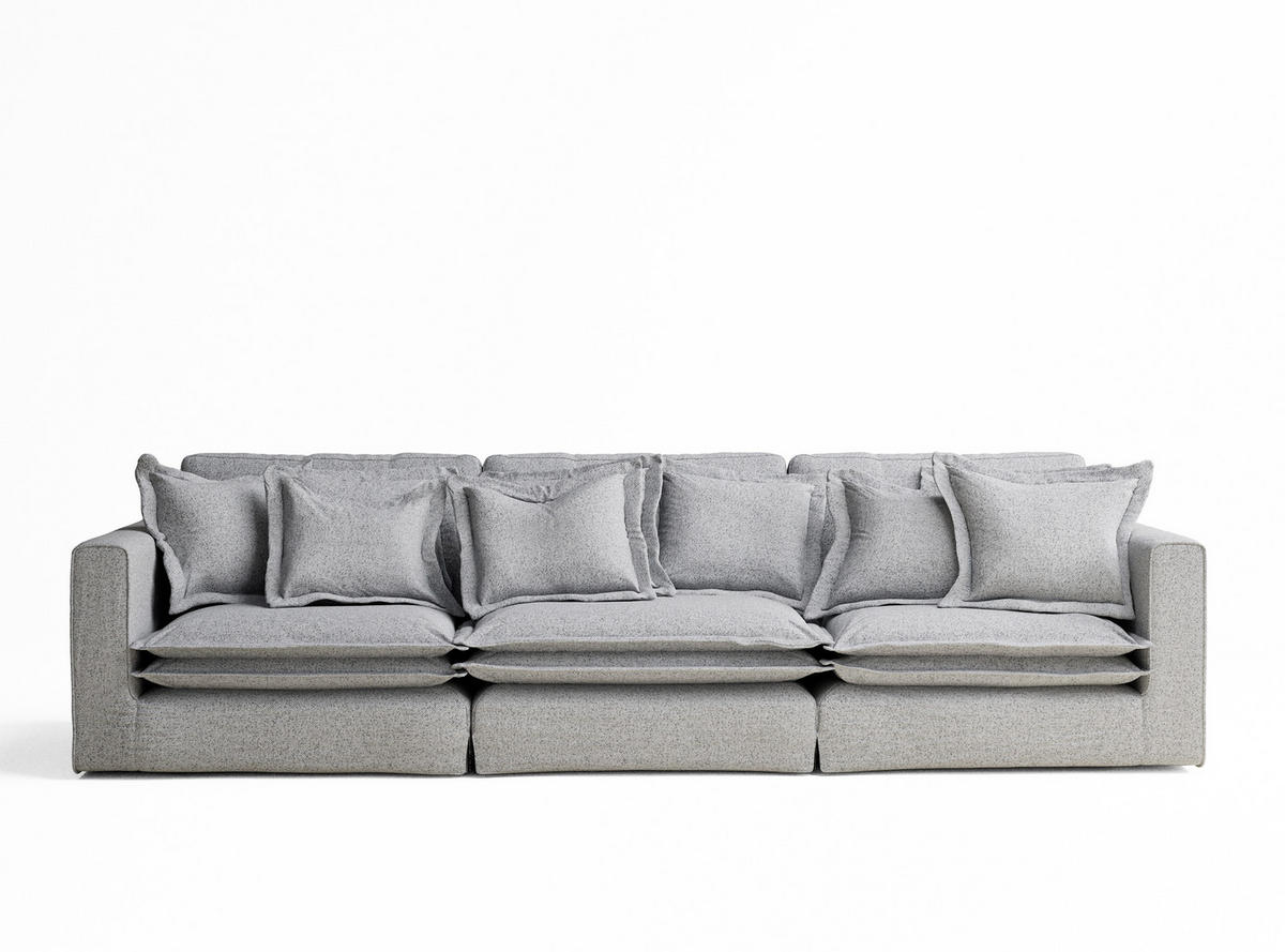 6-SITZER SOFA Amalfi Hellgrau Webstoff - Hellgrau/Schwarz, Holz/Holzwerkstoff (338/90/119cm) - Maison de Reve