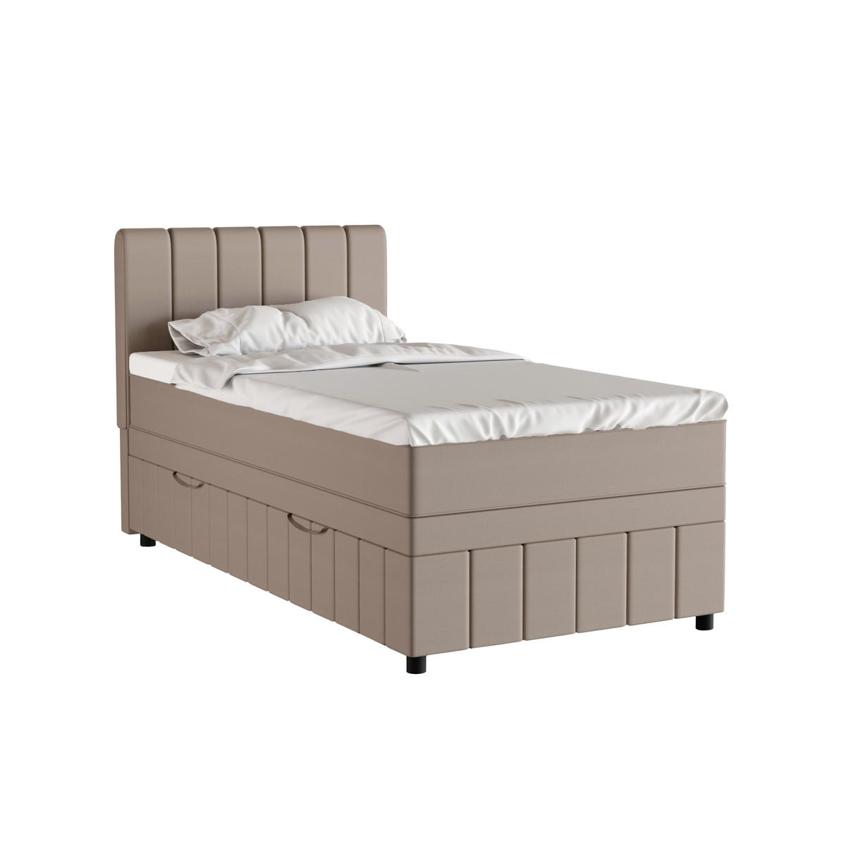 BOXBETT AVALON 100 x 200 cm mit Bettkasten und Topper - Beige - Beige, Holz - Panda Möbel