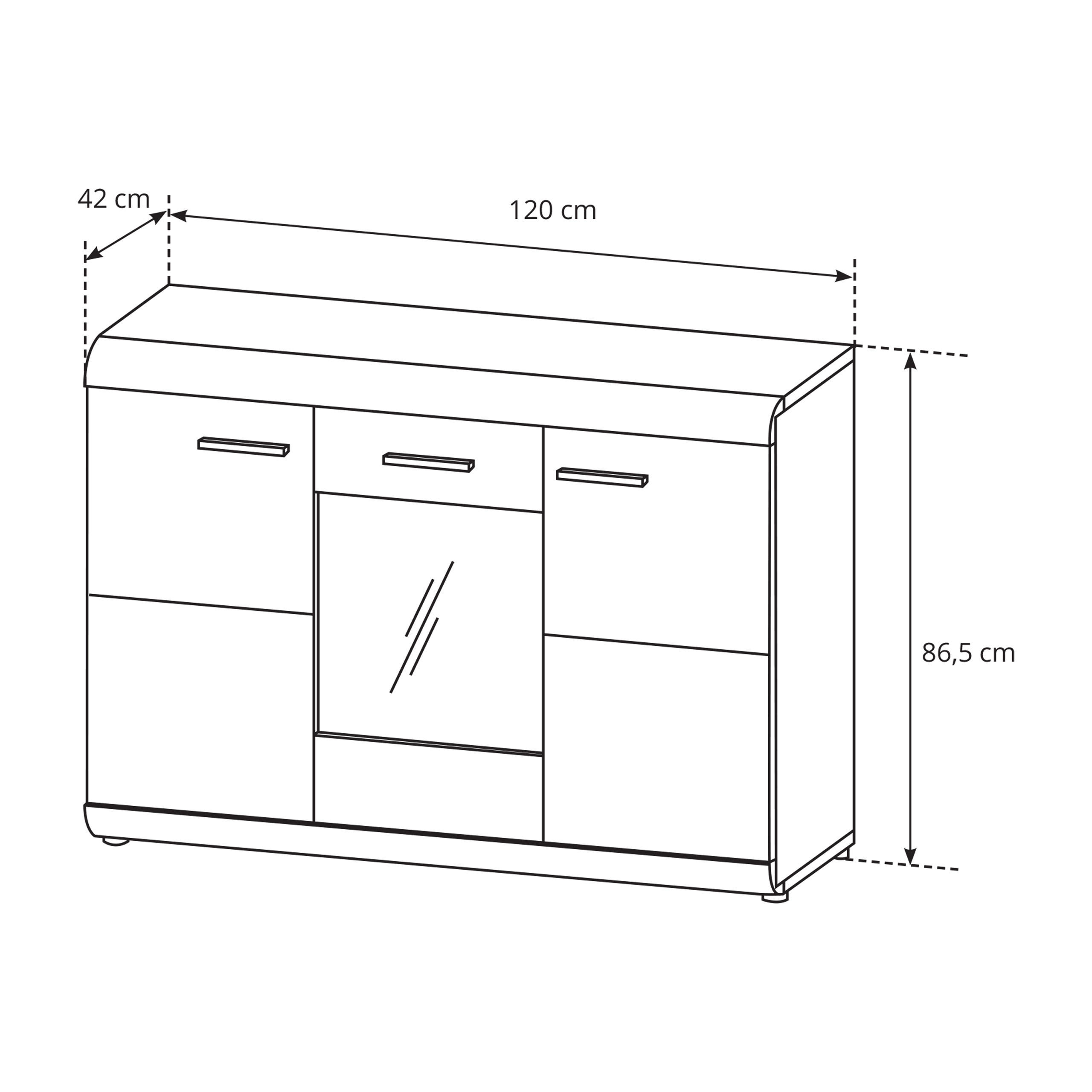 KOMMODE LEGAME 120/87/42 cm mit 3 Türen Sonoma Eiche - Sonoma Eiche, Holzwerkstoff (120/87/42cm) - MASSENO