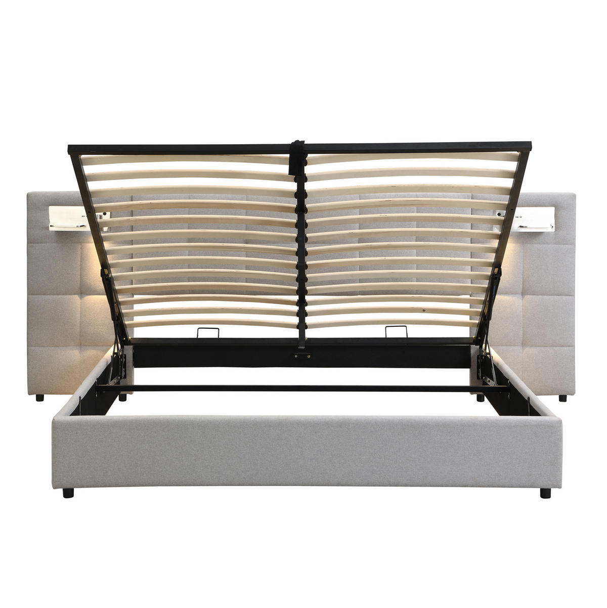 POLSTERBETT 180/200 cm Grau mit Stauraum und USB-Anschluss - Grau, Textil (180/200cm) - OKWISH