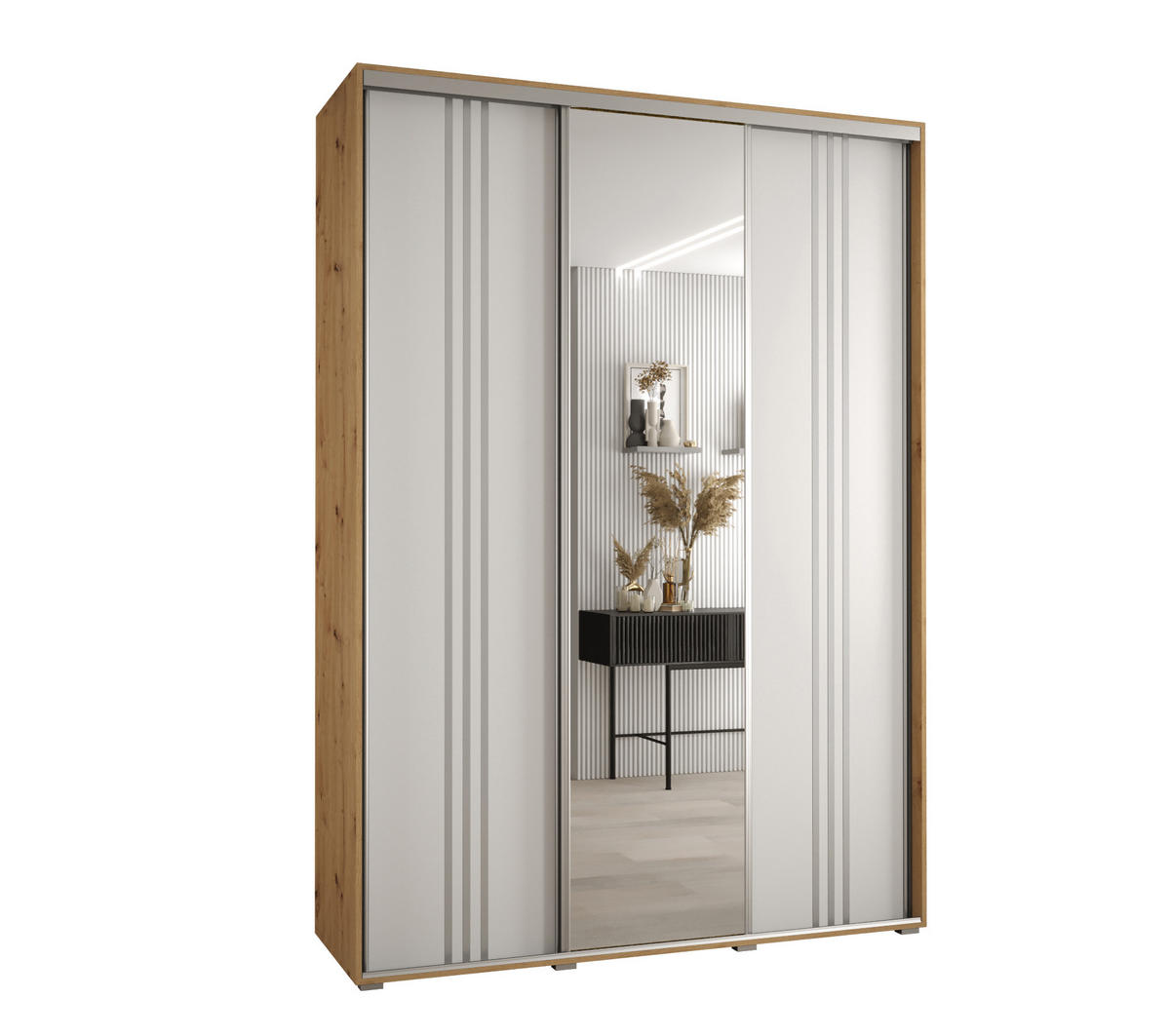 SCHWEBETÜRENSCHRANK 235,2/180/60 3-türig - Silberfarben/Weiß, Holz/Metall (180/235/60cm) - Abiks Möbel