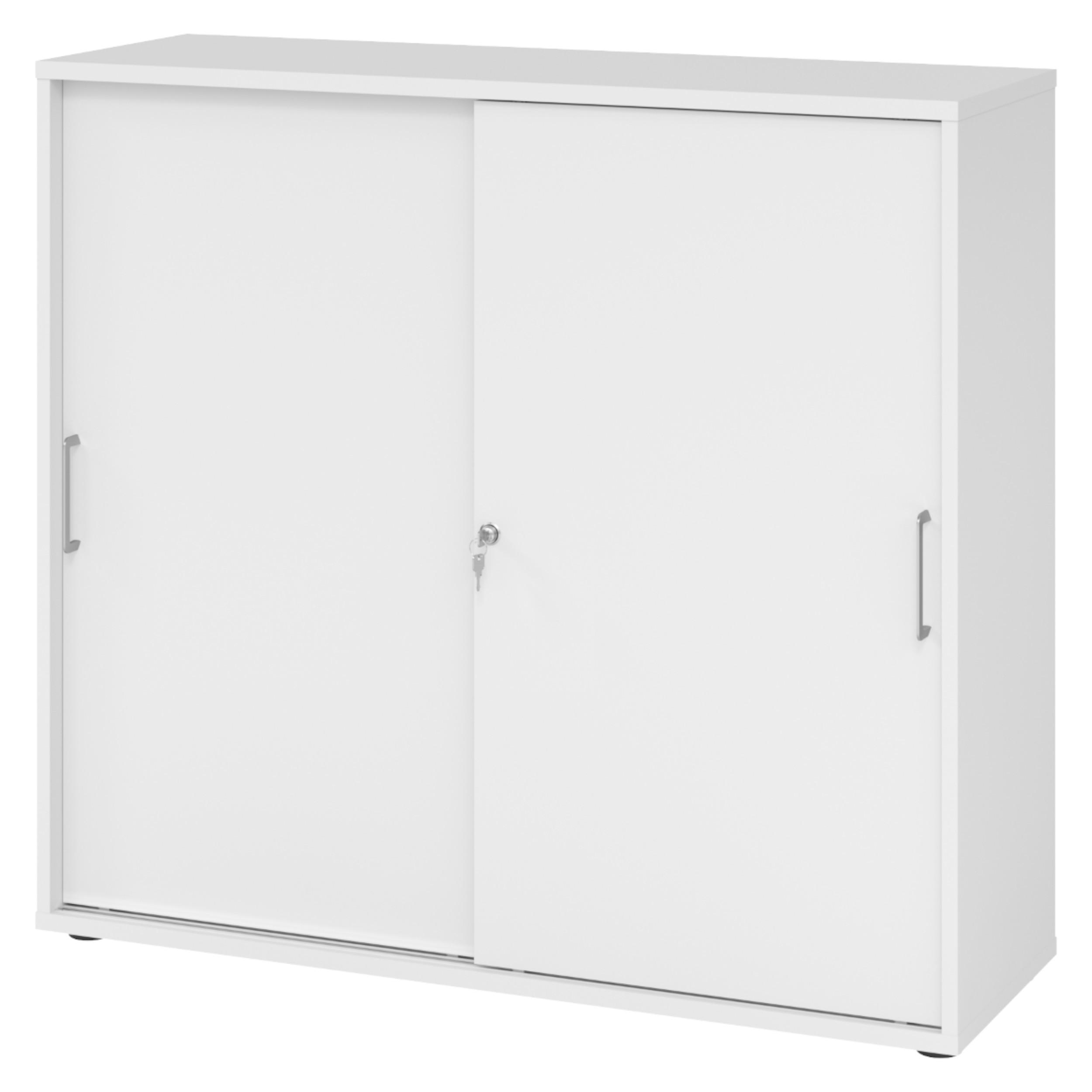 SCHIEBETÜRENSCHRANK - 3 Ordnerhöhen 40/120/110 cm in Weiß Bügelgriff (Metall) - Weiß, Holzwerkstoff (120/110/40cm) - bümö