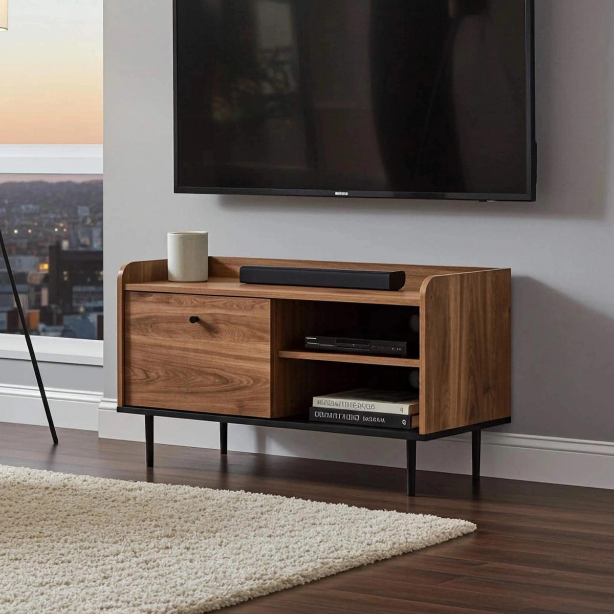TV-LOWBOARD Nero 100 cm breite mit Metallfüße - Hellbraun/Schwarz, Holzwerkstoff/Metall (100/56/40cm) - Ravio