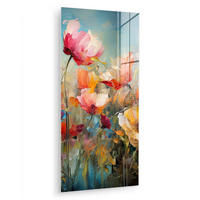 ACRYLGLASBILD Blumen - Aquarell - Kunst - Botanisch - Natur 60x120 cm - Orange, Glas (60/120cm) - MuchoWow