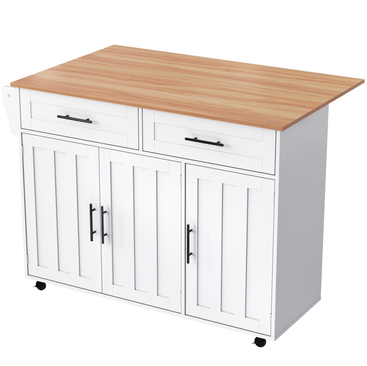 KÜCHENINSEL 129/71/91,5 cm weiß natur mit Klapptischplatte - Weiß, Holzwerkstoff (129/91.5/71cm) - OKWISH
