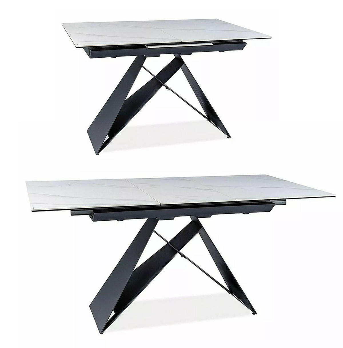 ESSTISCH Westin Weiß Marmor / Schwarz Matt 120-160 / 80 / 76cm - Schwarz/Weiß, Holz/Keramik (80/160/76cm) - Feldmann-Wohnen