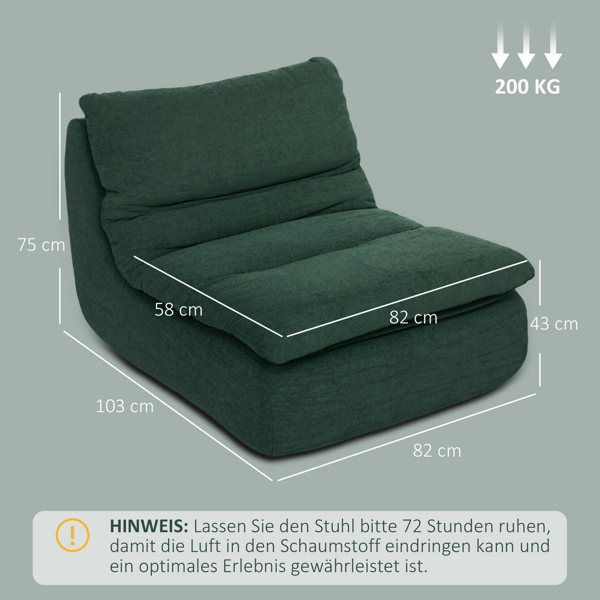 BODENSTUHL, Bodensessel mit einteiligem ultrahochdichtem Schaumstoff, Grün - Grün, Textil (82/75/103cm) - HOMCOM
