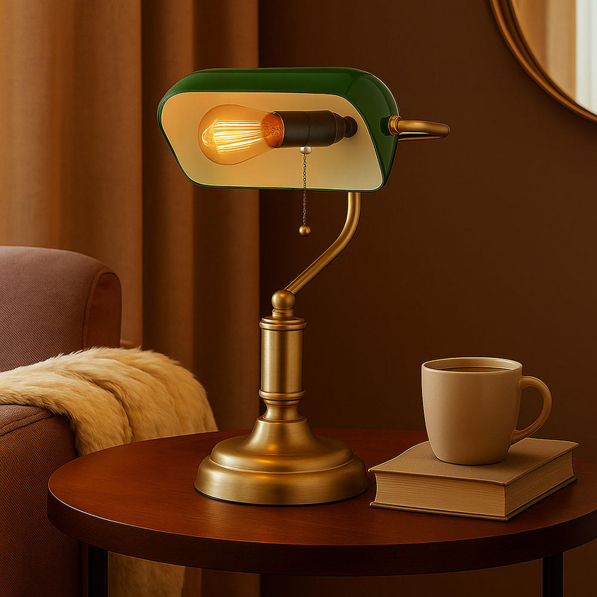 TISCHLEUCHTE Antique Messing Grün - Messingfarben, Glas (26.5/18/36cm) - Globo Lighting