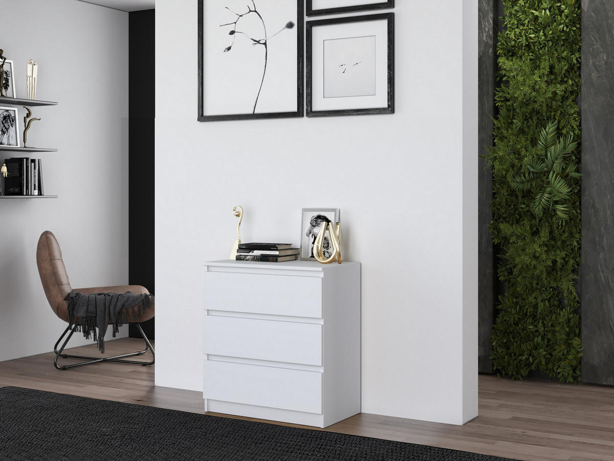 KOMMODE 3 SCHUBLADEN M3 - WEISS - Weiß, Holzwerkstoff (70/75/40cm) - CDF